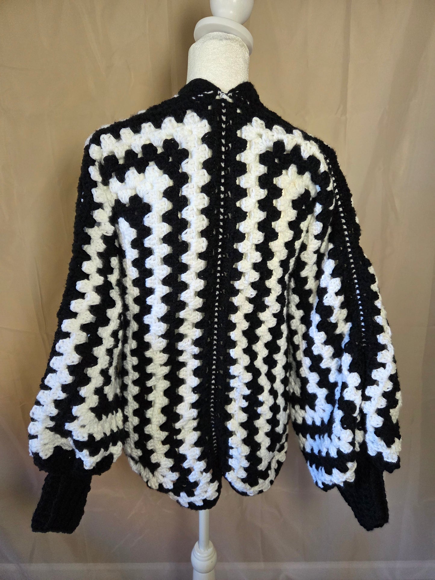 Handmade Crochet Black and White Cardigan