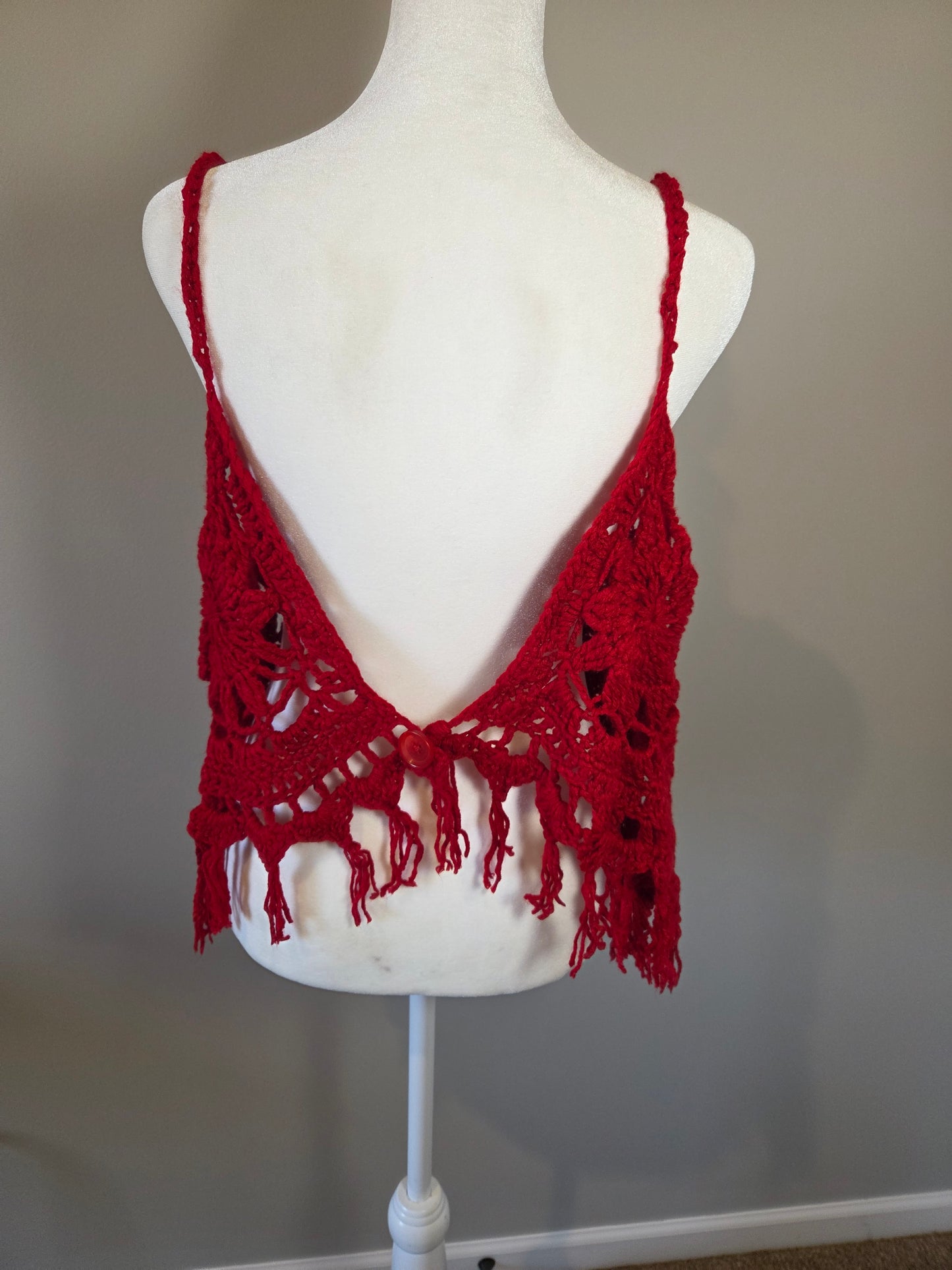 Handmade Crochet Red Boho Tank Top