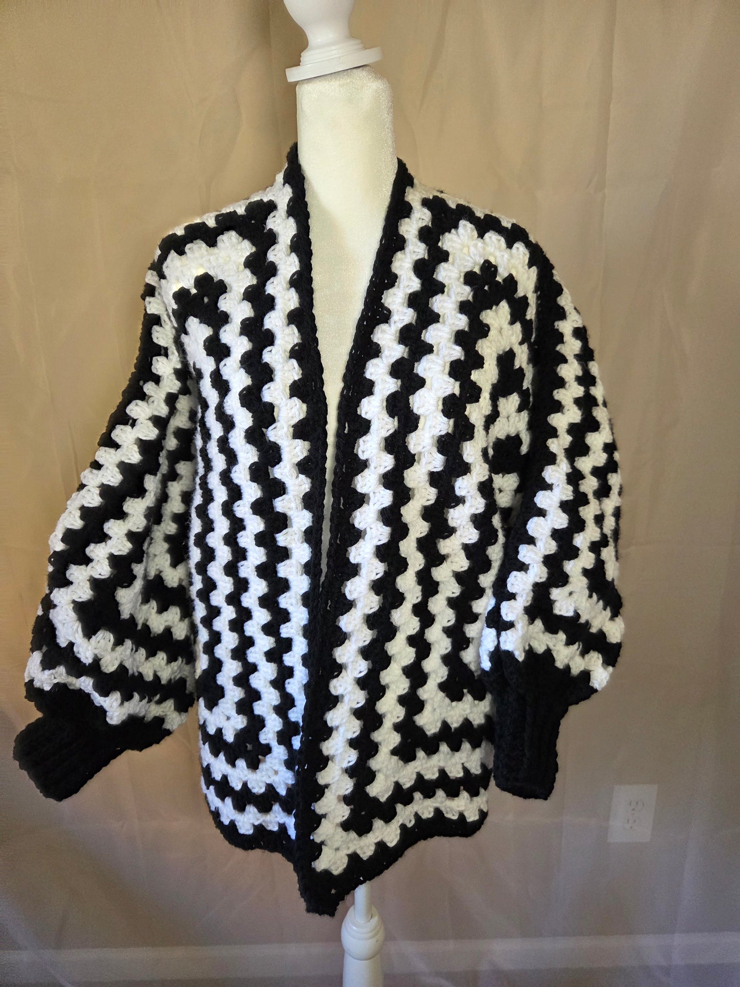 Handmade Crochet Black and White Cardigan