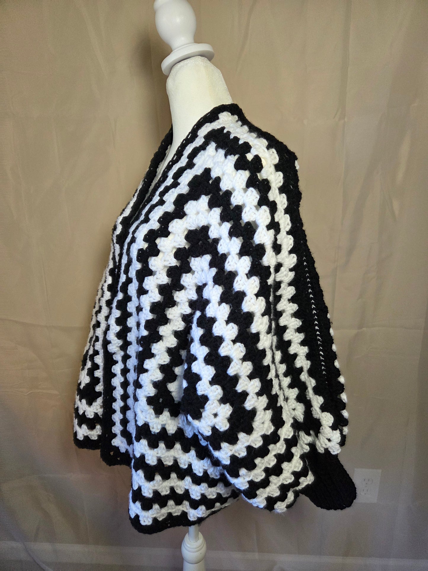 Handmade Crochet Black and White Cardigan