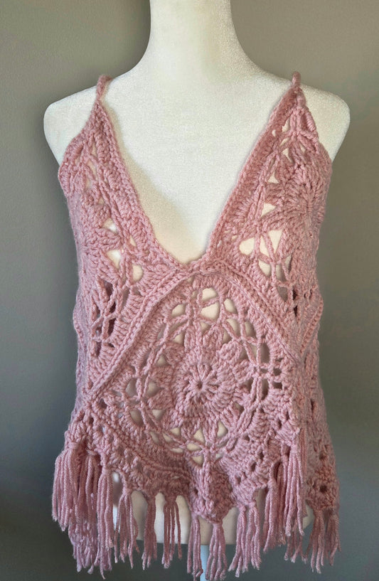 Handmade Crochet Pink Boho Tank Top