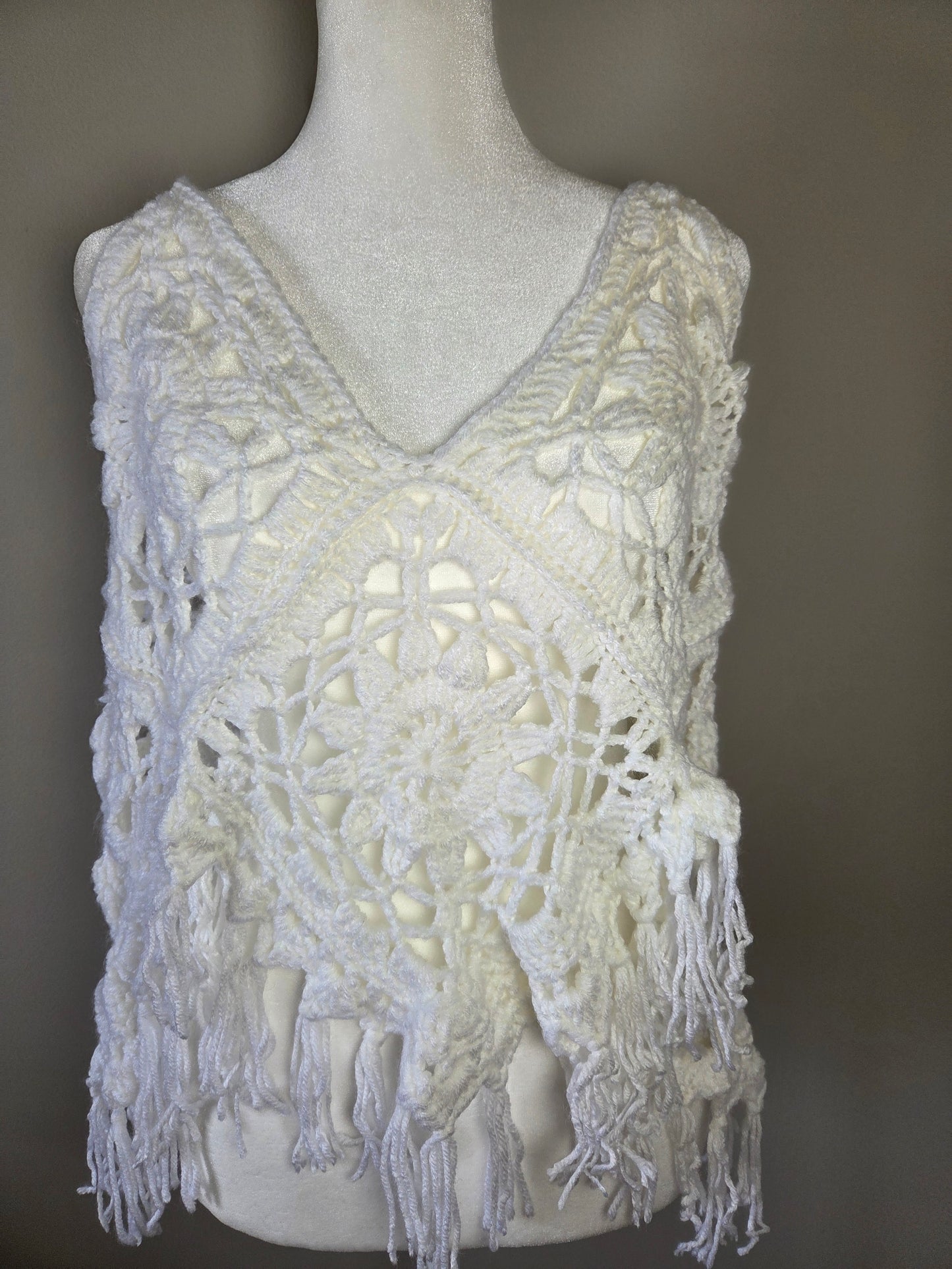 Handmade Crochet Boho White Tank Top