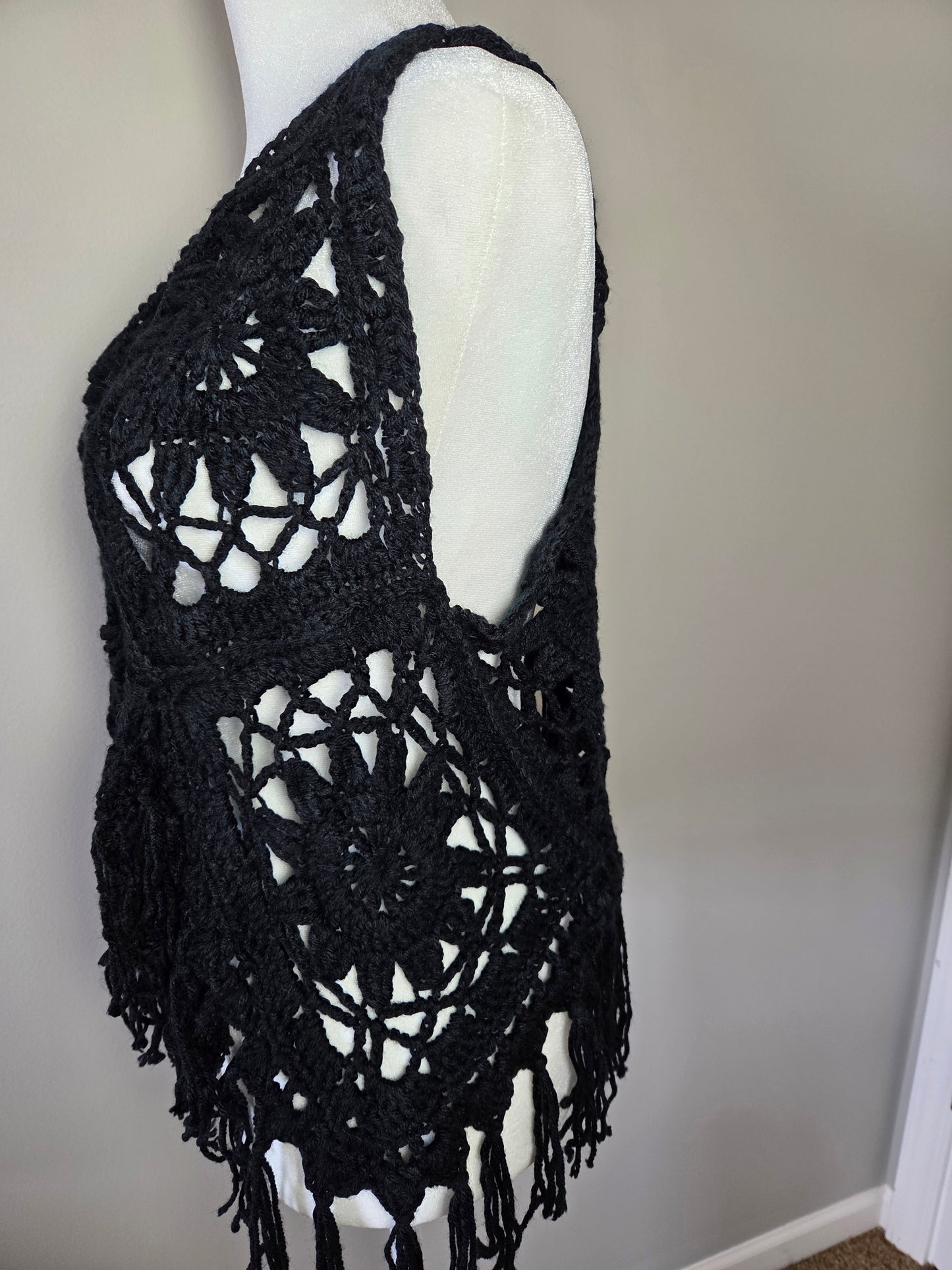 Handmade Crochet Boho Black Tank Top