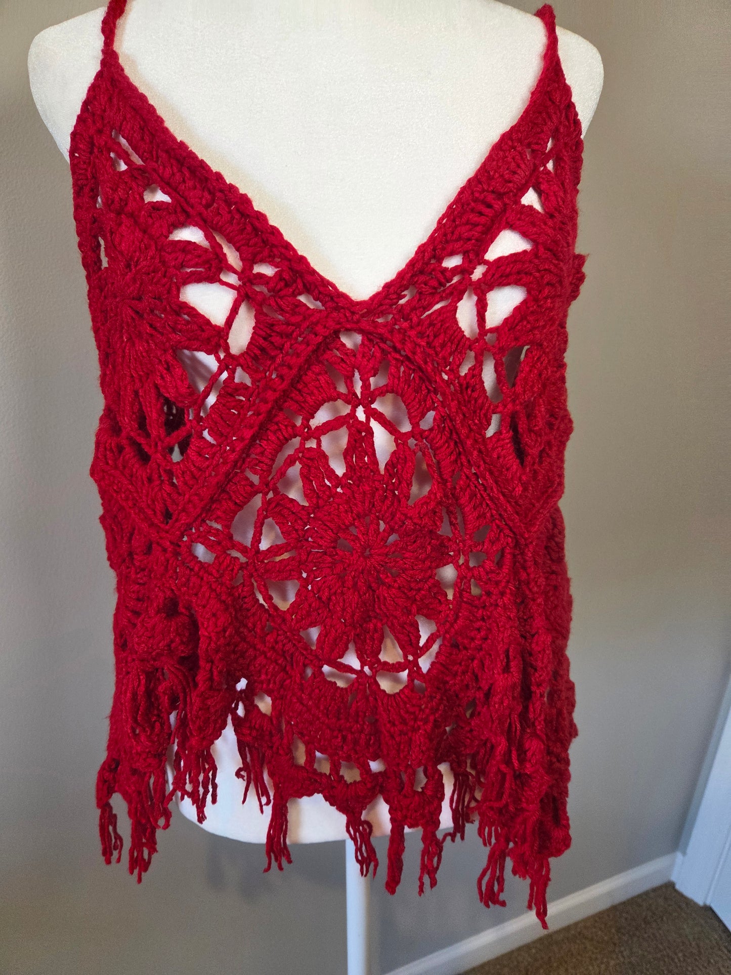 Handmade Crochet Red Boho Tank Top