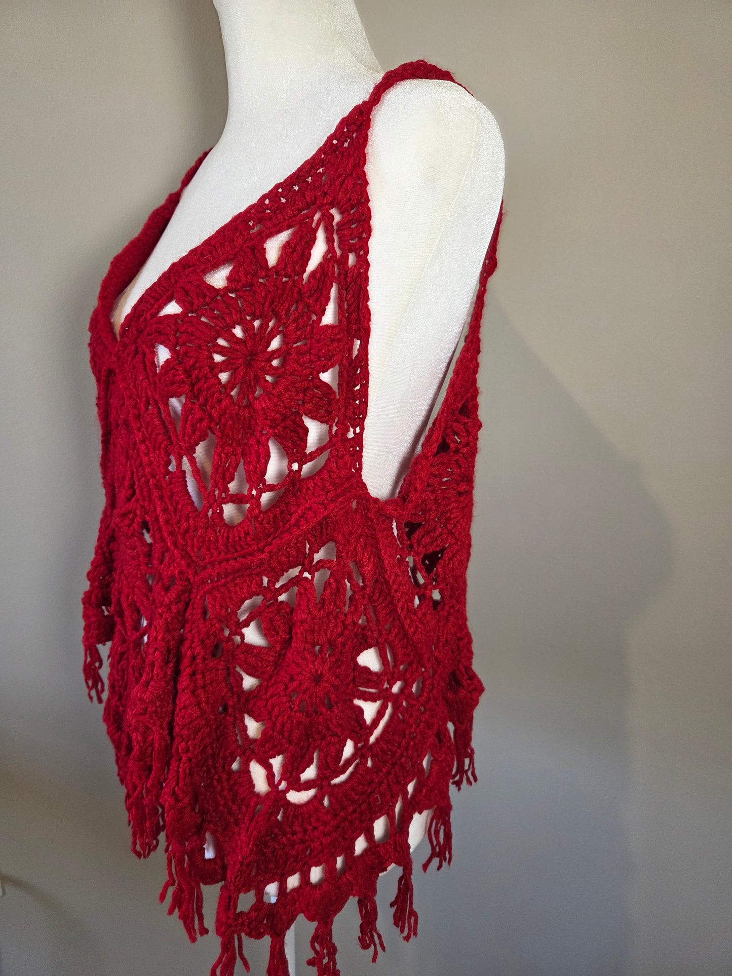 Handmade Crochet Red Boho Tank Top