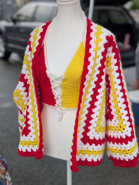 Chiefs Game Day 3/4 Sleeve Cuffed Crocheted Cardigan